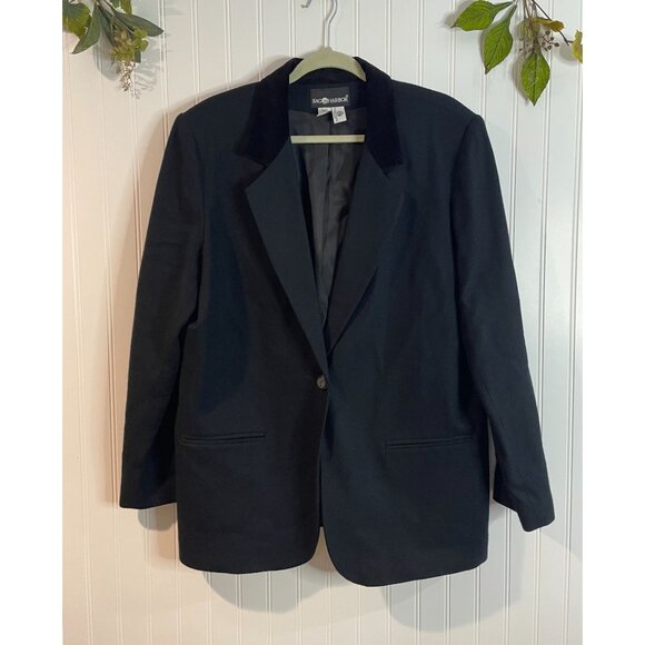 Sag Harbor Womens Black Wool Blazer Size 14 Velvet Collar Lining - Picture 11 of 13